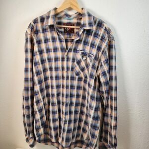 EQ Rooster Long Sleeve Button Up Shirt Mens Size XL Blue Cream Peach Brown